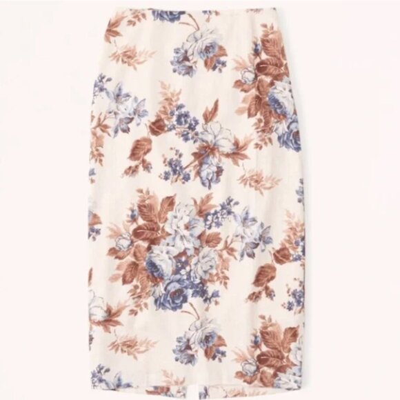 Abercrombie Linen Blend Column Midaxi Skirt (XL)  floral print slit summer - Picture 3 of 9